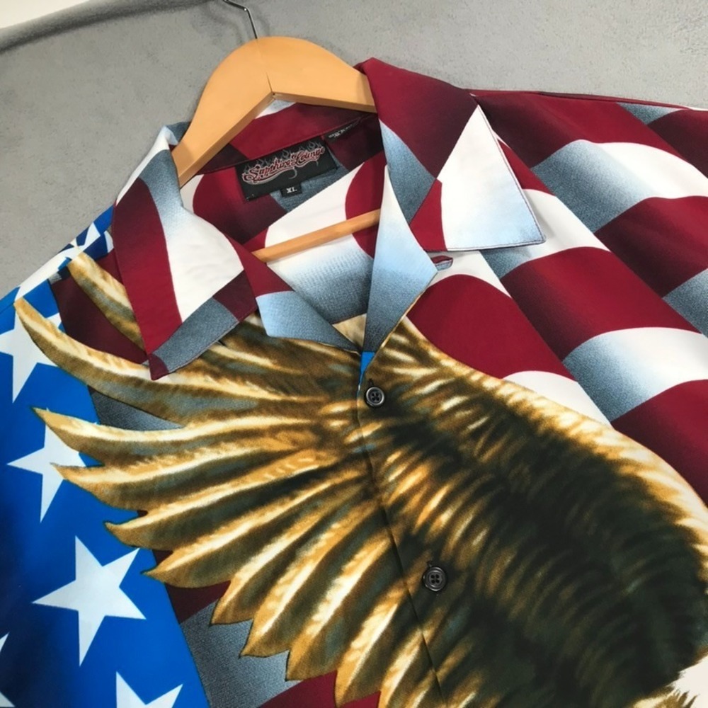 Vintage Y2K American Flag Biker AOP Shirt Men's XL AOP Eagle Motorcycle Sapphire